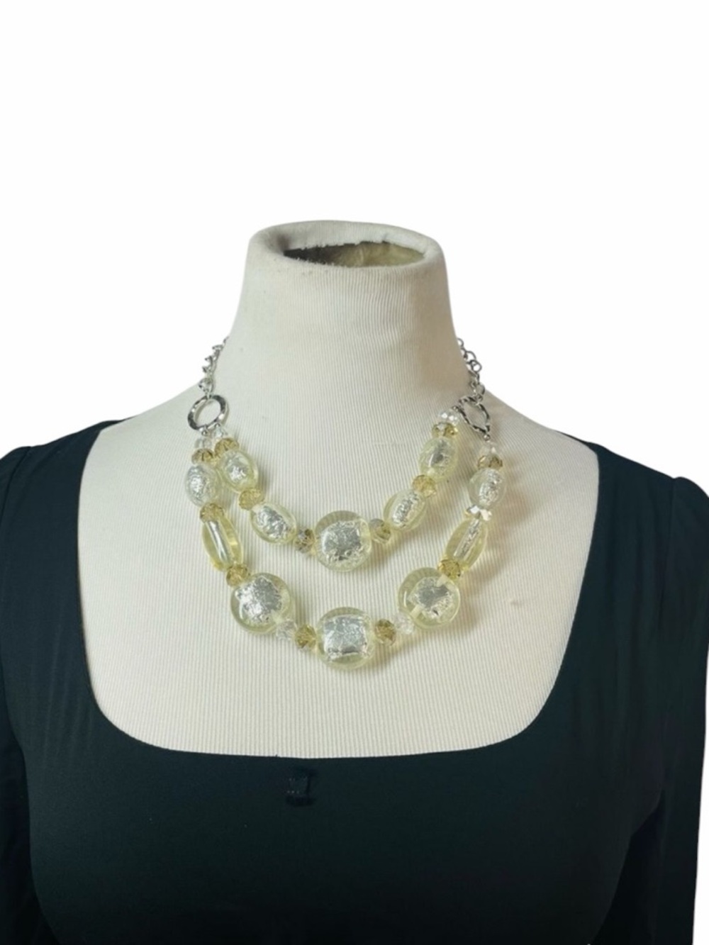 Chico's Silver & Clear Beaded Double Strand Necklace